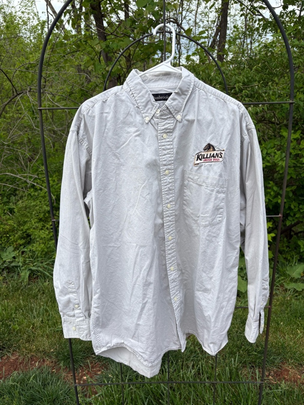 Dunbrooke Killians Long-Sleeve Button-Down Shirt Tan Cream Embroidered Beer